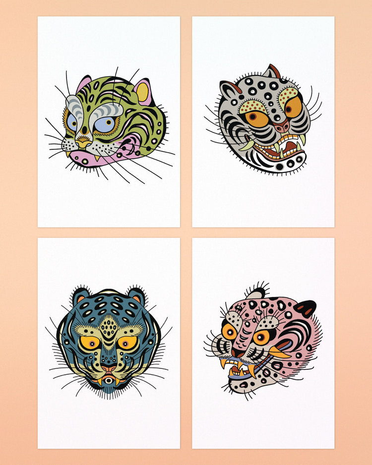 Ali Walters - Tiger Kitty Postcards 4-pack